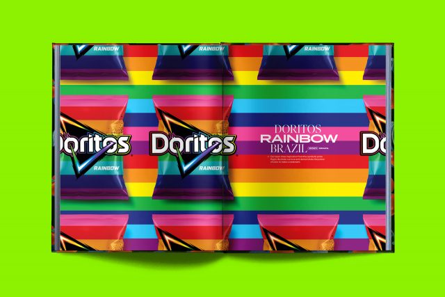 Editorial layout sample from PepsiCo global design book by JD&Co. — Doritos Rainbow limited-edition packaging spread