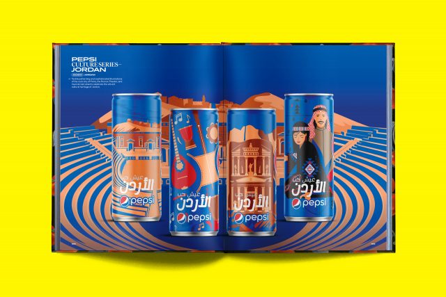Editorial layout sample from PepsiCo global design book by JD&Co. — Pepsi x Middle East cultural can edition