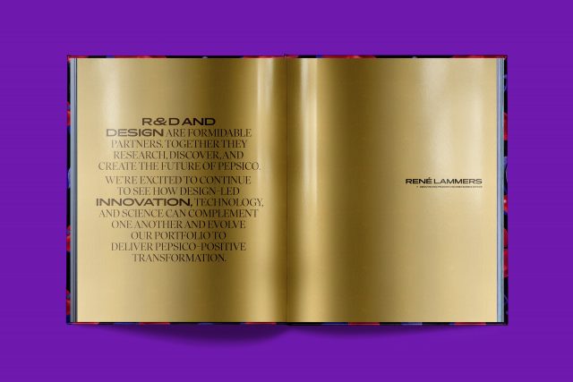 Editorial layout sample from PepsiCo global design book by JD&Co. — inspirational brand message spread with bold typography