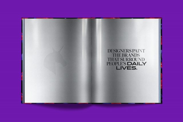 Editorial layout sample from PepsiCo global design book by JD&Co. — metallic-themed brand message spread